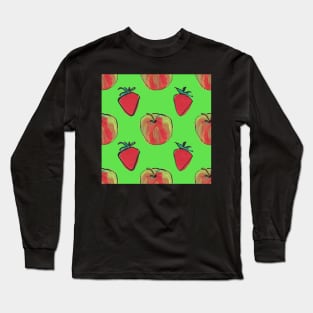 Apples and strawberries on green Long Sleeve T-Shirt